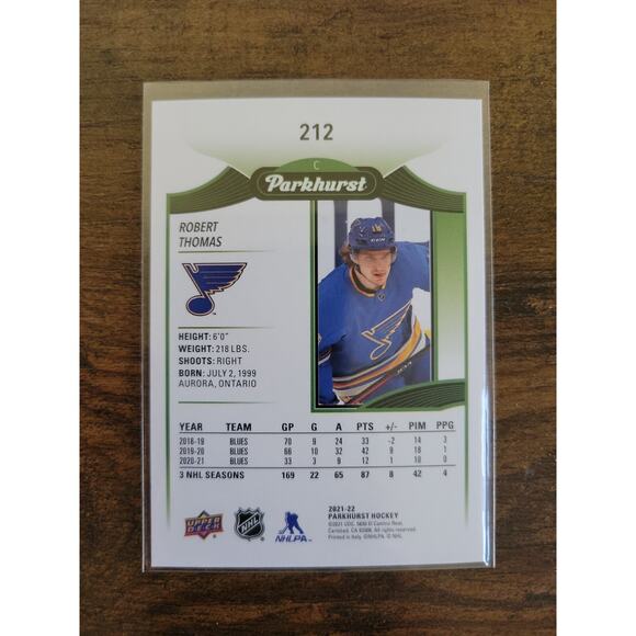 Robert Thomas 2021-2022 Parkhurst #212 - St. Louis Blues - NHL - fresh pull - Picture 2 of 2